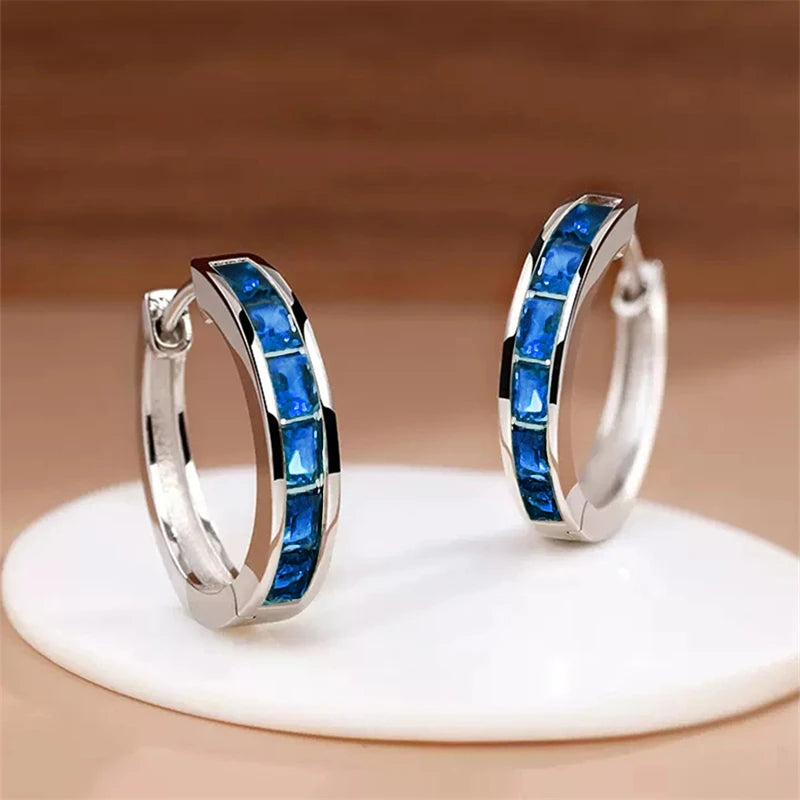 Huitan Hoop Earrings with Princess Cubic Zirconia Exquisite Ear Circle Earrings for additional angle