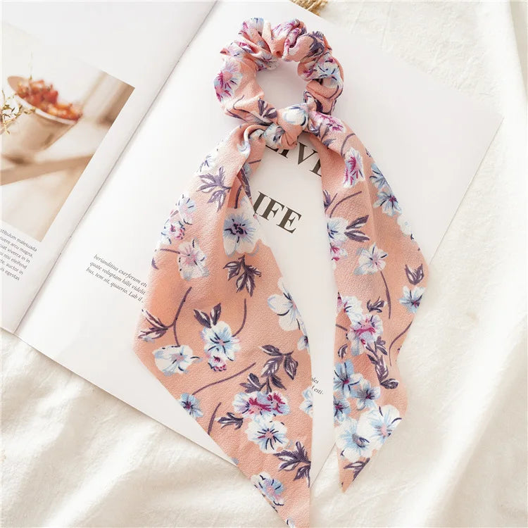 Fashion Leopard Print Bow Satin Long Ribbon Ponytail Scarf Hair Tie Scrunchies Wome additional angle