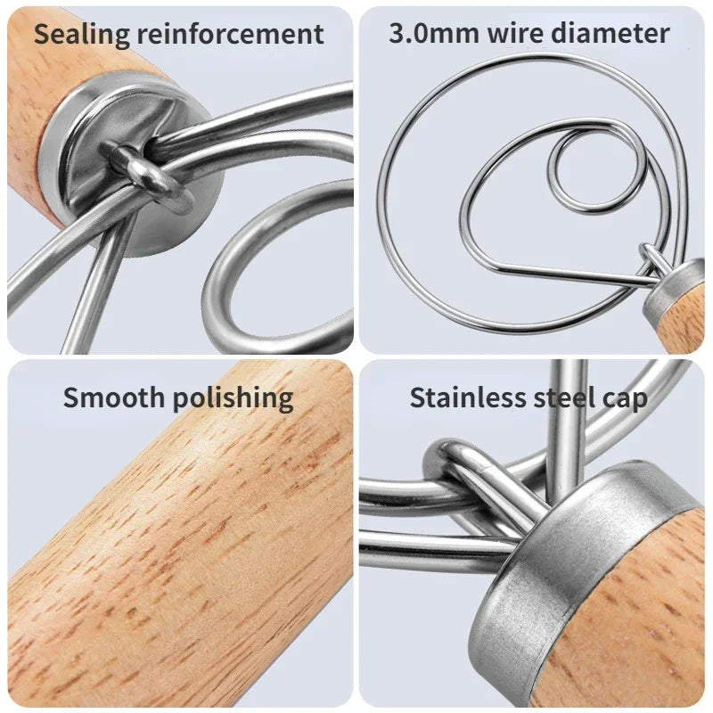Stainless Steel Danish Dough Whisk | Wooden Handle Bread Mixer for Baking lifestyle view