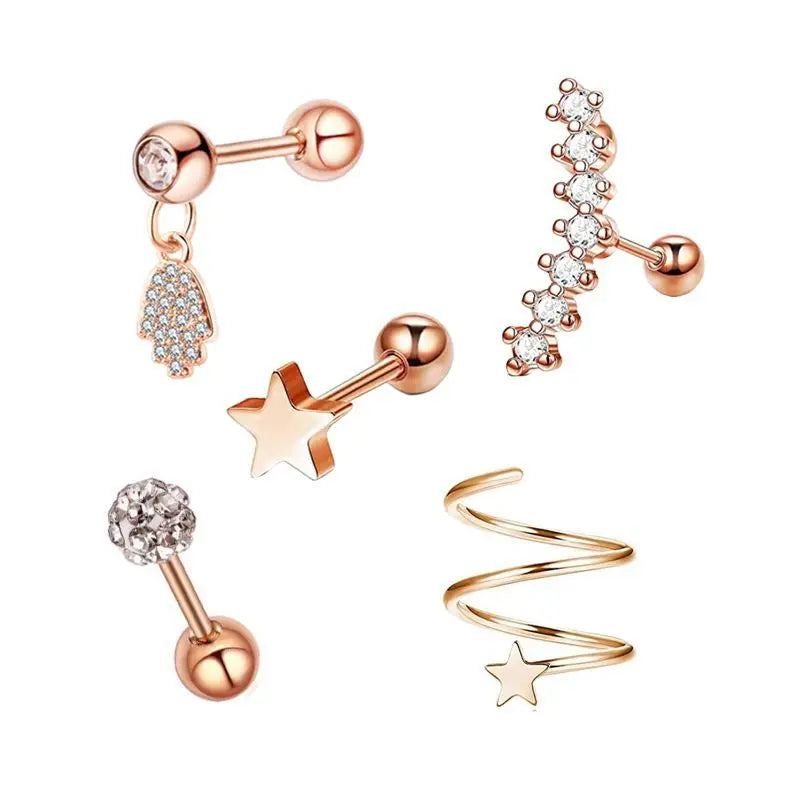 5PCS Heart Tragus Piercing Stud Earring Set Small Lobe Stud Earrings Cartilage Pierci lifestyle view