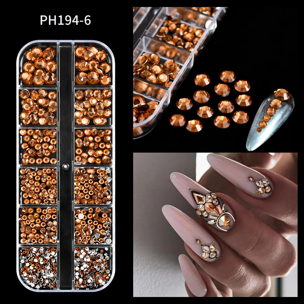 12Grids Pink Mixed Nail Rhinestones Luxury Nail Charms Glitter Crystal Jewelry Gems additional angle