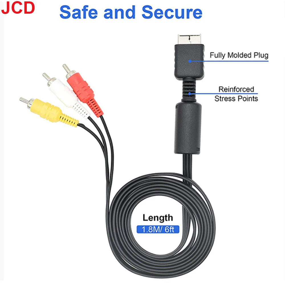 JCD 1pc For PS1 PS2 PS3 1.8M AV Cable Splitter RCA Audio Video Extend Cord to Monitor TV detail view