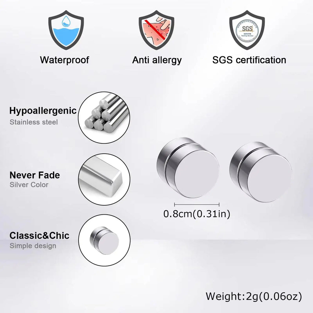 Vnox Magnetic Clip Earrings Non Piercing, Hip Hop Zircon Studs for Men Women, Fashion close-up view