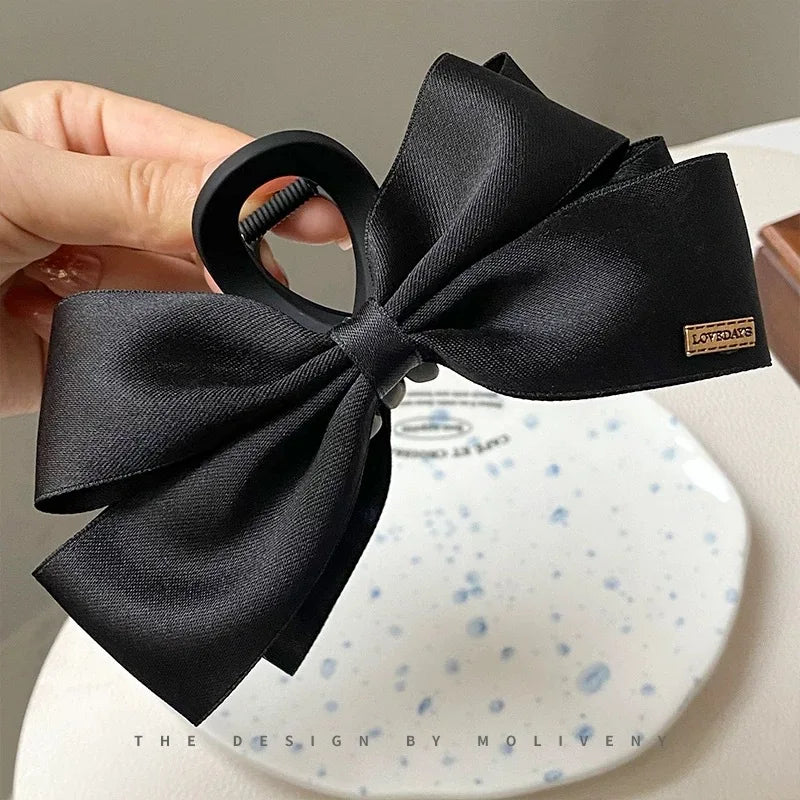 New Large Black Fabric Bow Grab Hair Clips Women's New Korean Style Hairpin Fashion additional angle
