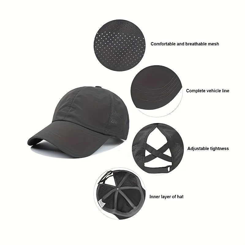 Women's High Ponytail Mesh Baseball Cap | Quick-Dry Breathable Sun Hat for Outdoor Sp lifestyle view