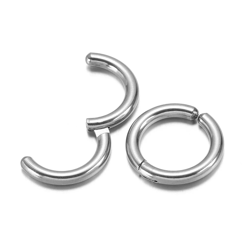 6 Pairs Stainless Steel Clip On Earrings for Women Men | Non Piercing Round Hoop Ear C close-up view