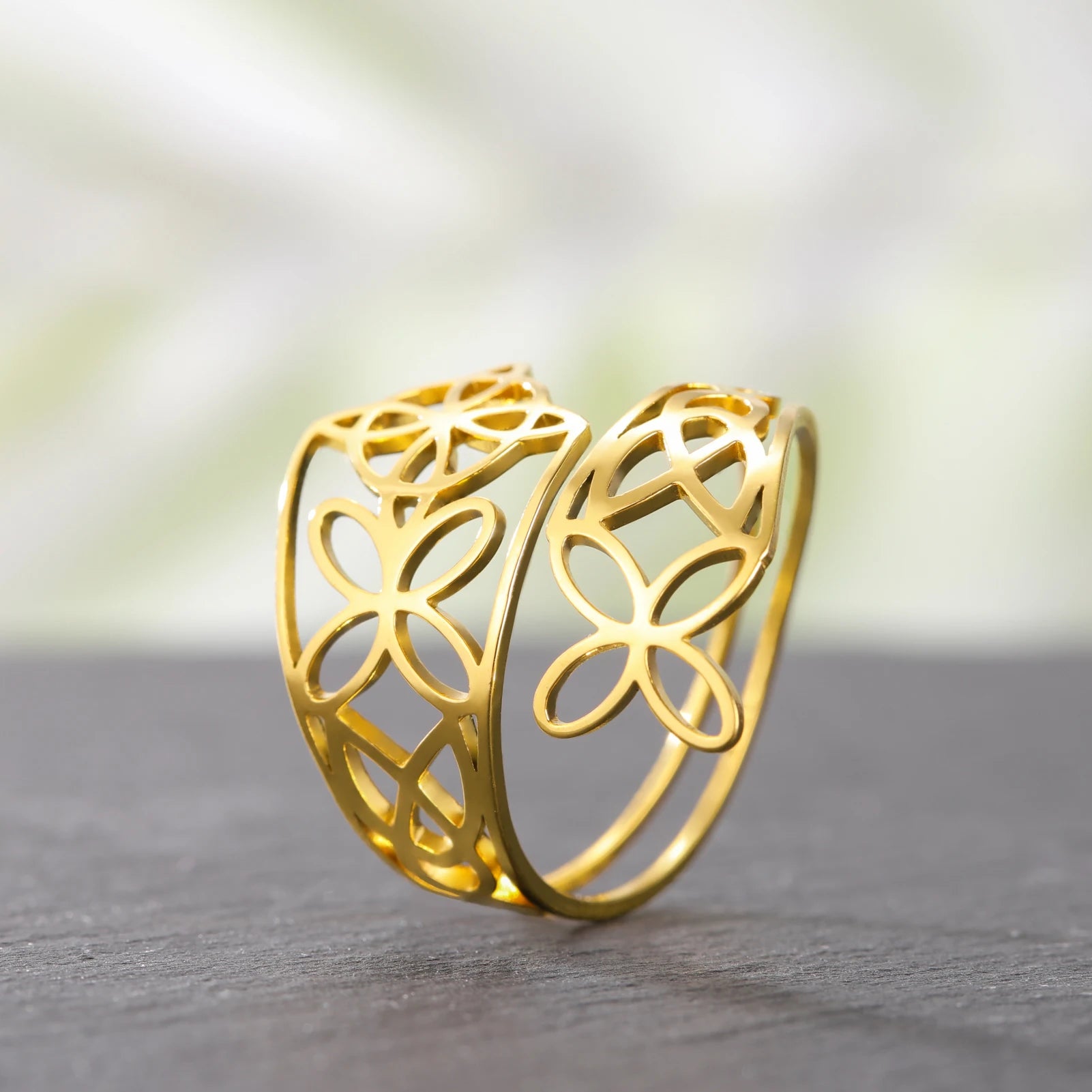 Skyrim Witch Knot Open Rings Women Stainless Steel Gold Color Adjustable Finger Ring Witchcraft Amulet Jewelry Christmas Gift