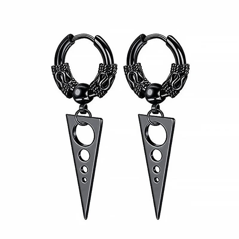 2PC Gothic Punk Stainless Steel Drop Hoop Earrings For Men/Women Ear Circle Buckle Tassel Chain Hip Hop Gothic Unisex Jewelry