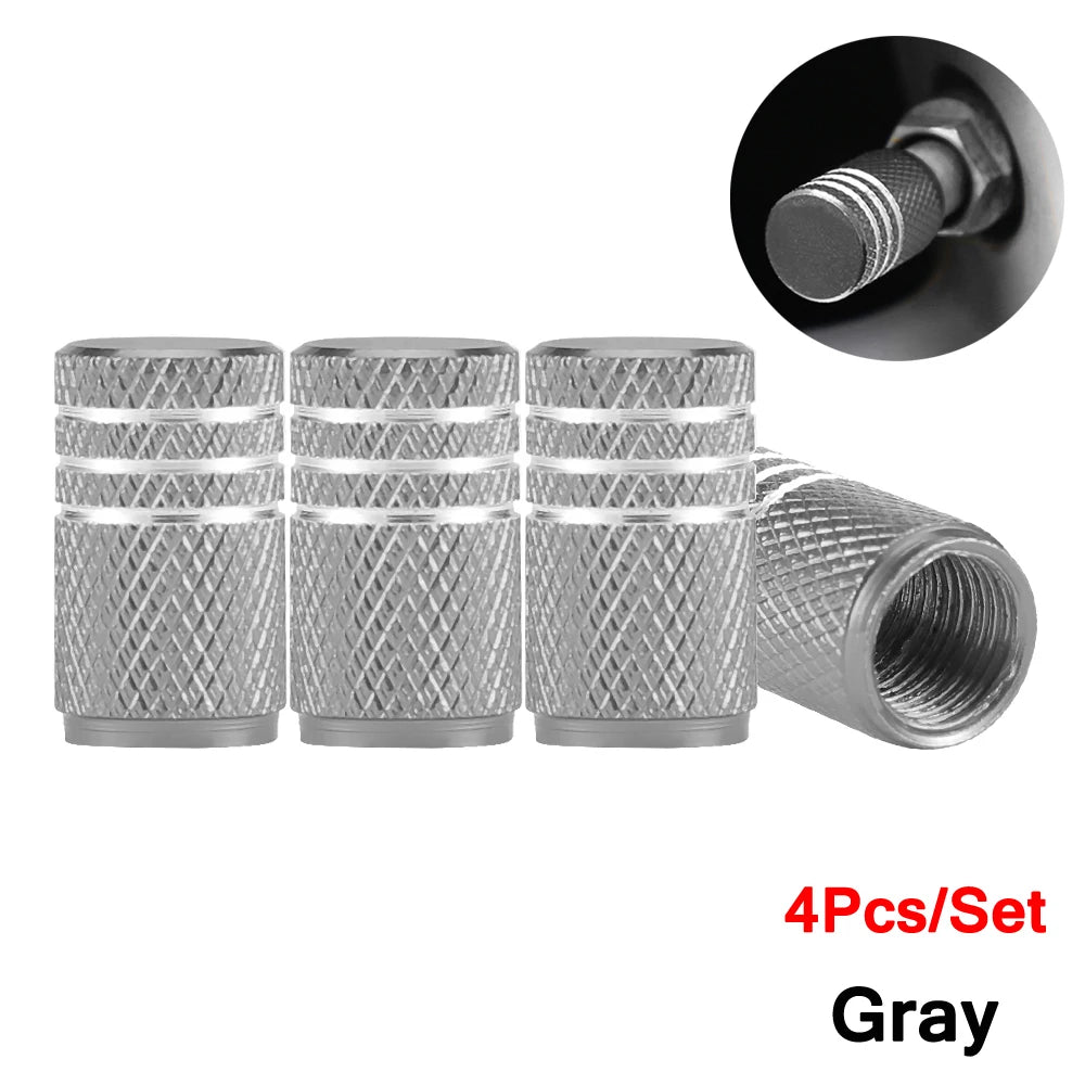 DSYCAR 4Pcs Silver Car Tire Valve Stems Cap Knurling Style Tire Valve Cap Aluminum Tir close-up view