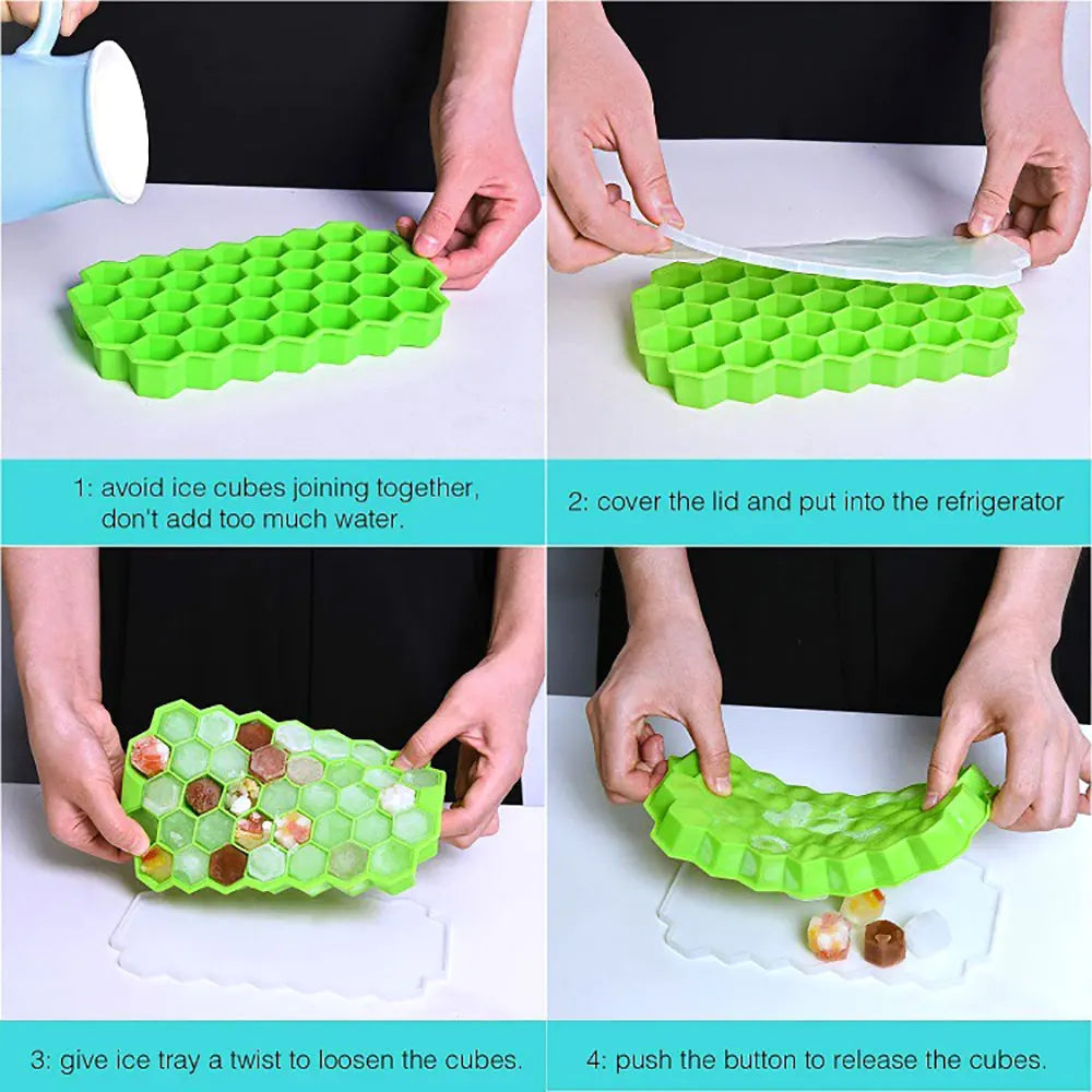 37 Grids Honeycomb Ice Cube Silicone Mold with Lid | Flexible Silicone Ice Tray for additional angle
