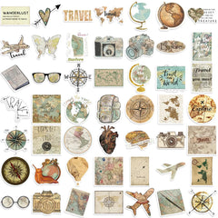 50 Pcs Travel Clock Map Graffiti Stickers | Waterproof Decals for Bike Laptop Pencil C close-up view