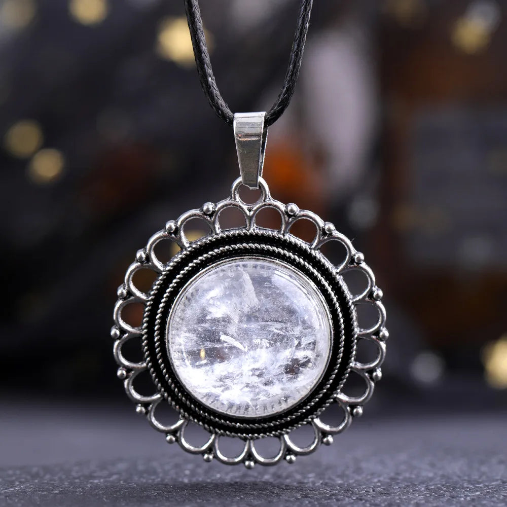 Lace Agate Pendant Necklace | Vintage Handmade Crystal Jewelry detail view