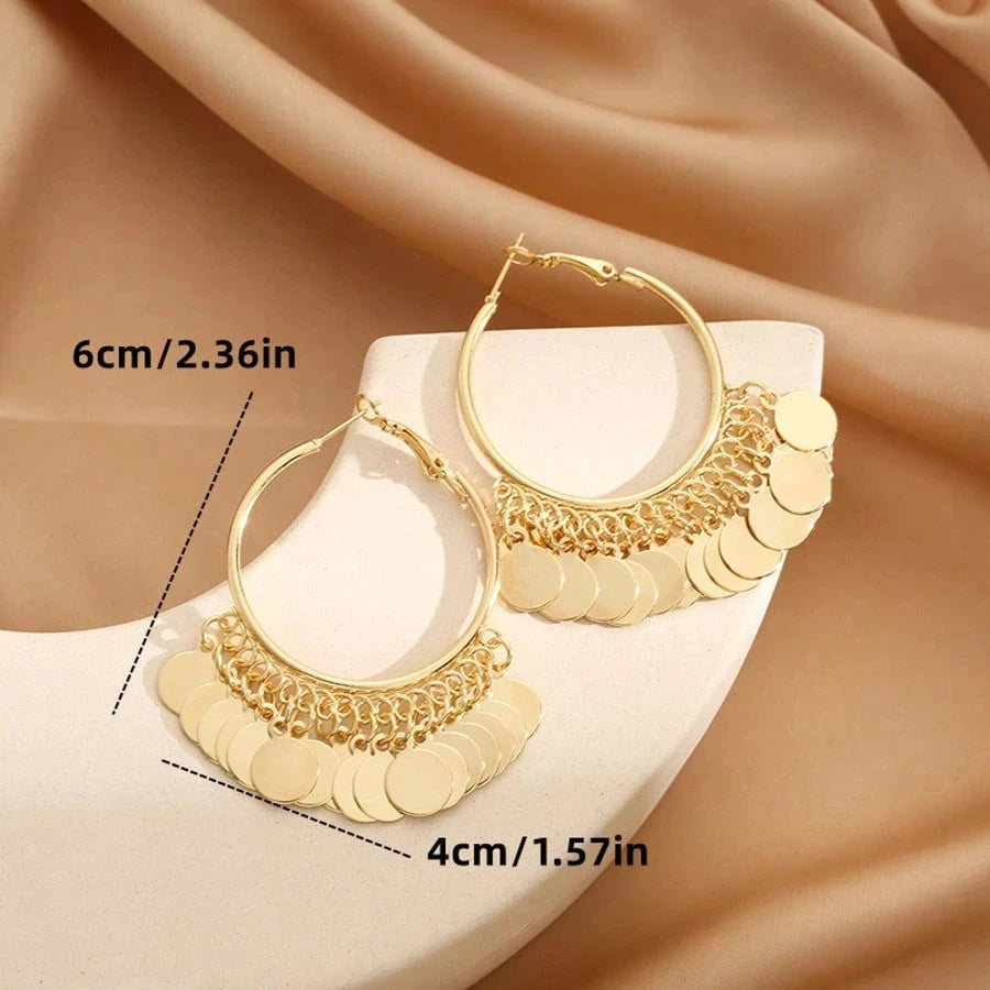 Geometric Disc Charm Earrings | Fashion Hoop Earrings for Women close-up view