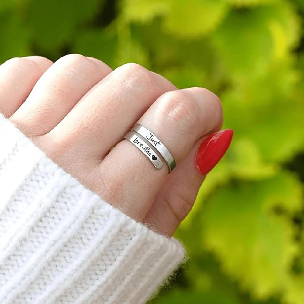 Just-Breathe-Heart-Ring-for-Women-Men,-Stainless-Steel-Spiral-Wrap-Healing-Rings,-Ins lifestyle view