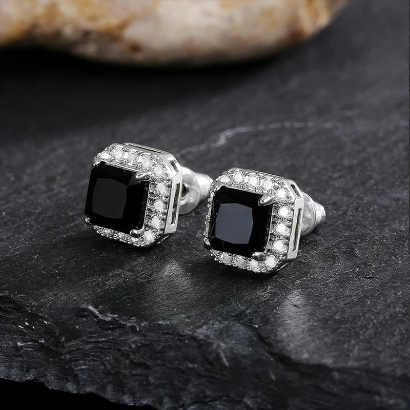 Huitan Rectangle/Square Green Cubic Zircon Stud Earrings Women Elegant Party Accessori close-up view