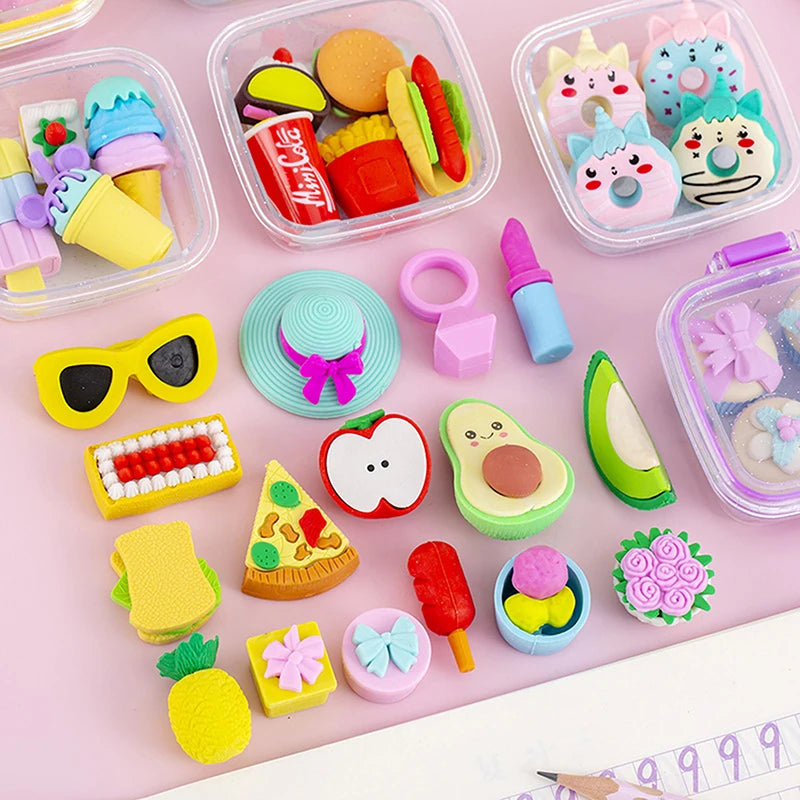 Creative Lunch Box Eraser Set Various Lovely Eraser Soft Pencil Eraser School Students close-up view