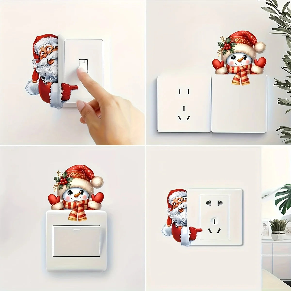 Santa Claus and Snowman Christmas Switch Sticker | Festive Self-Adhesive Wall Decal lifestyle view
