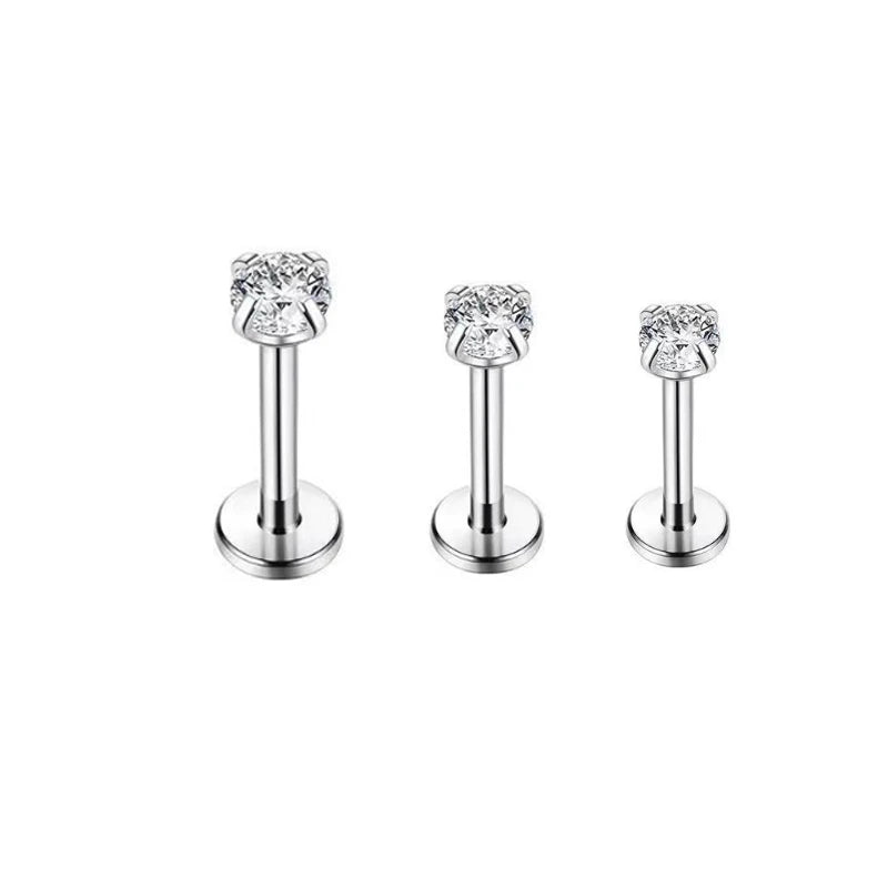 2/3/5PCS 16G Stainless Steel Labret Piercing Jewelry - CZ Crystal Monroe/Lip Studs, additional angle