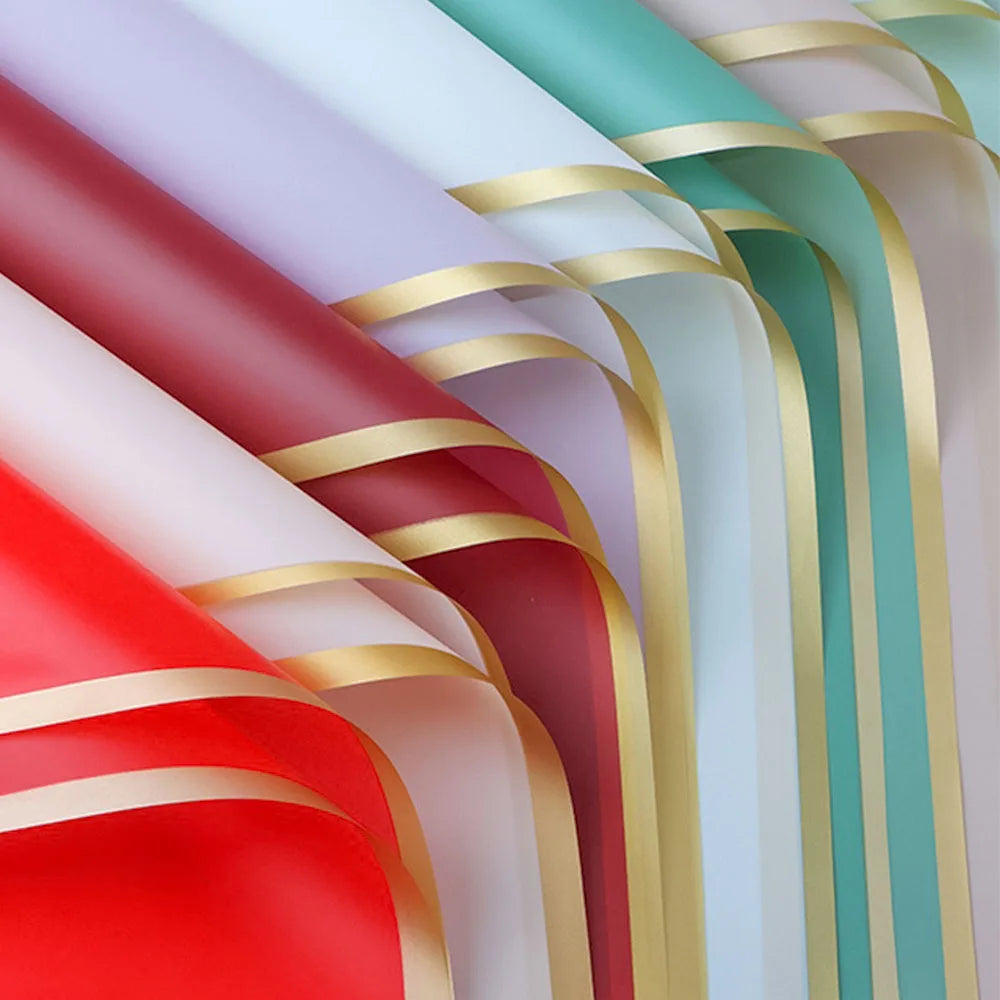 10 Sheet Half Transparent Flower Wrap Paper Golden Border Waterproof Bouquet Wrapping Materials Perf