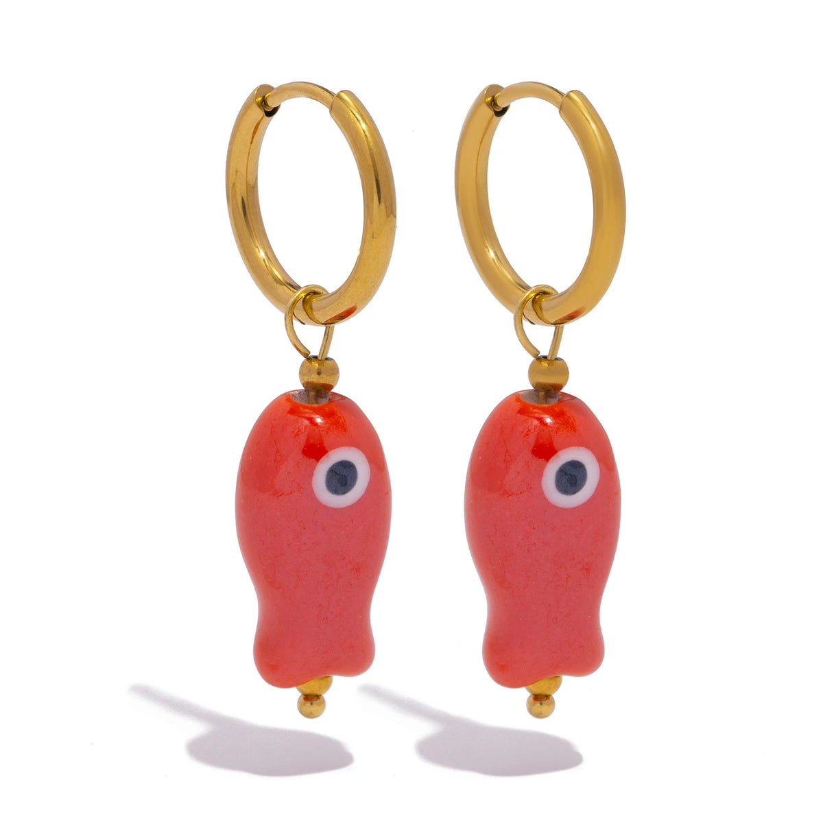 Stainless Steel Ceramic Fish Earrings | Colorful Dopamine Jewelry for Women detail view