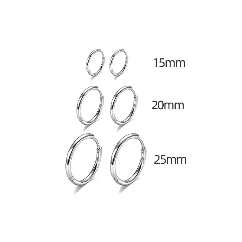 15/20/25mm Stainless Steel Hoop Earring Set | Silver Cartilage Huggie Earrings for additional angle