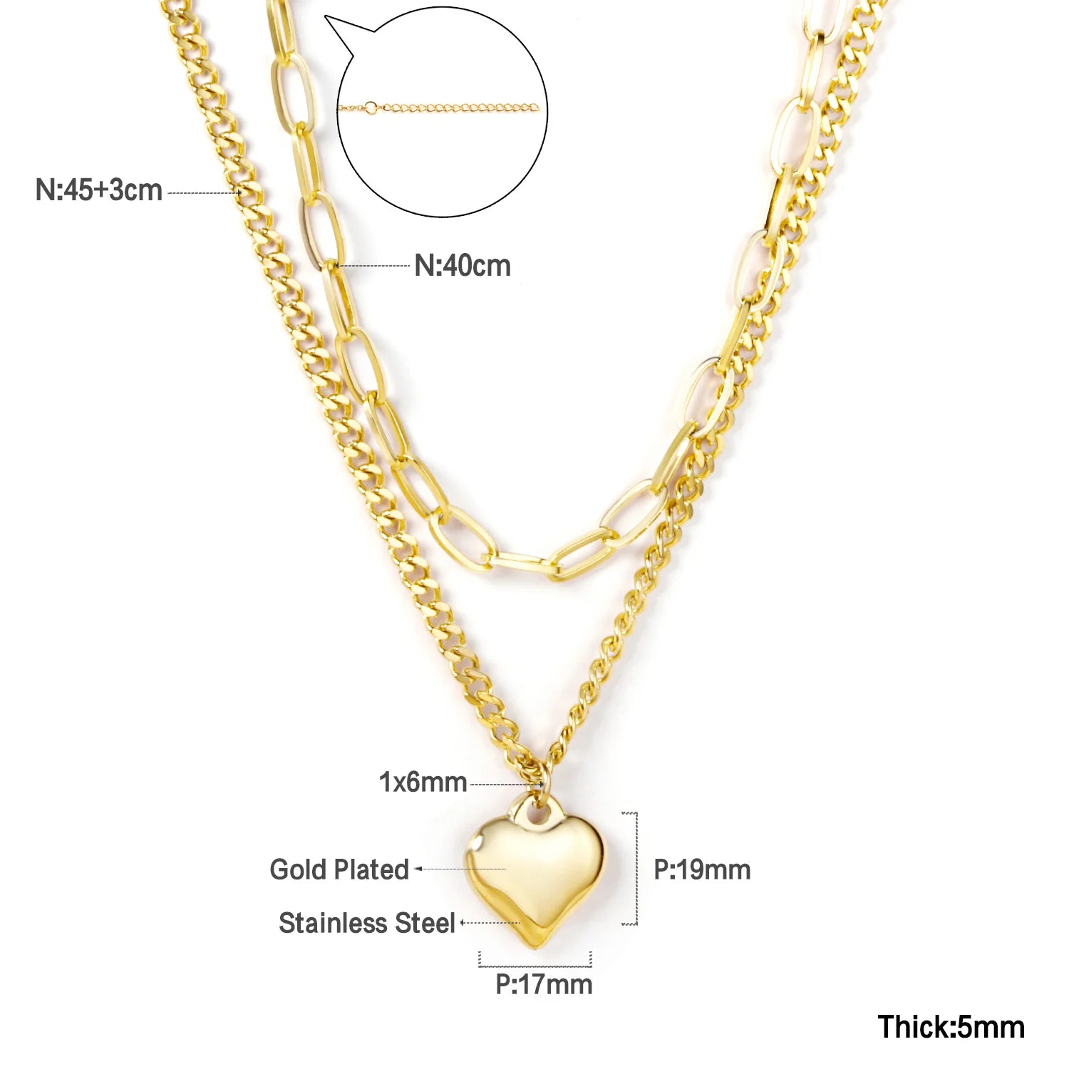 ASONSTEEL Romantic Heart Pendant Necklace | Gold Stainless Steel Choker for Women G additional angle