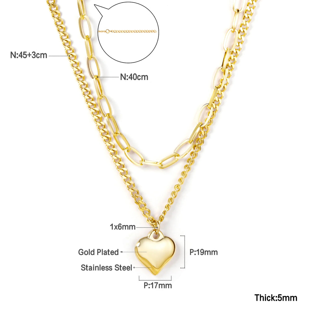 ASONSTEEL Romantic Heart Pendant Necklace | Gold Stainless Steel Choker for Women G additional angle