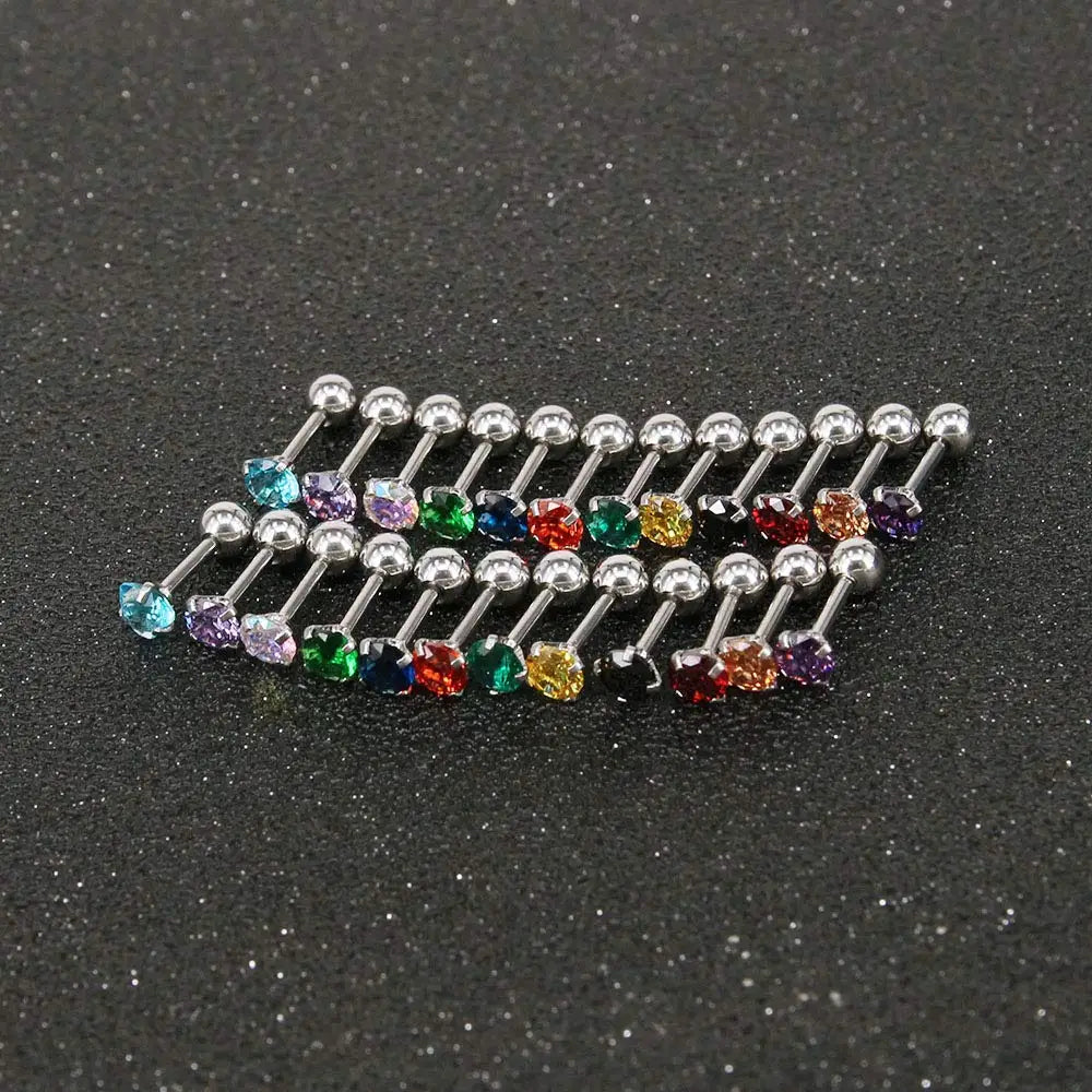 12 Pairs CZ Ear Stud Mixed Colors Cartilage Earrings Set Stainless Steel Barbell Stud alternate view