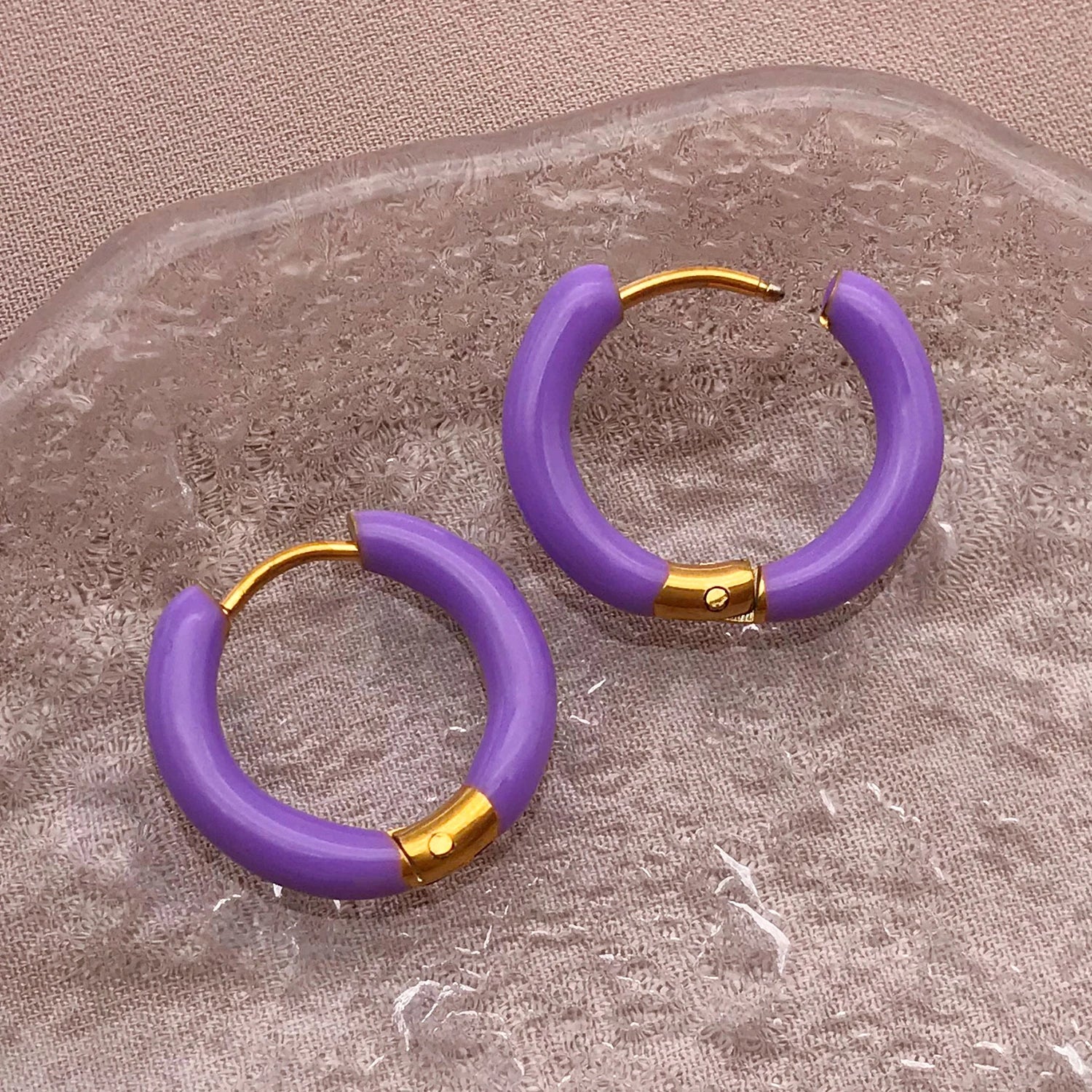2pcs Candy Color Enamel Hoop Earrings | Sweet Summer Stainless Steel Jewelry alternate view