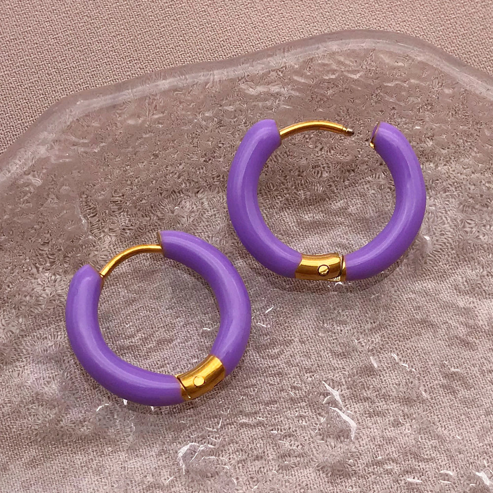 2pcs Candy Color Enamel Hoop Earrings | Sweet Summer Stainless Steel Jewelry alternate view