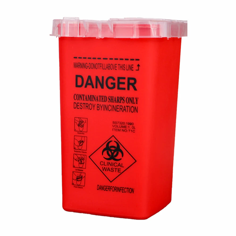 1L Tattoo Sharps Container Plastic Puncture-Proof Needle Disposal Box close-up view