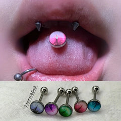 New Trendy Hypoallergenic Stainless Steel Colorful Eye Tongue Rings for Women Tongue Stud Body Pierc