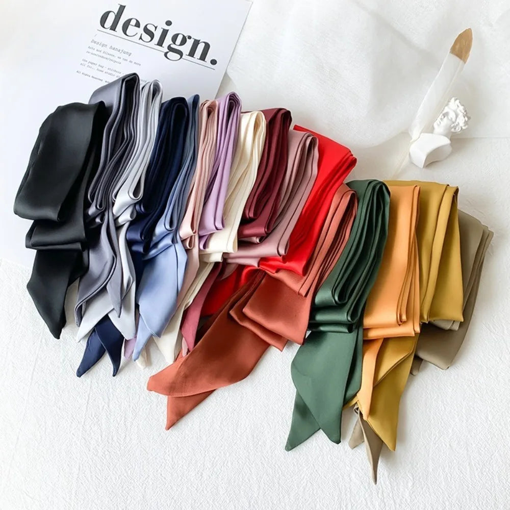 Delicate Long Hair Scarf Favor Silk Headband Neck Scarf Solid Color Hair Wrap Party S alternate view