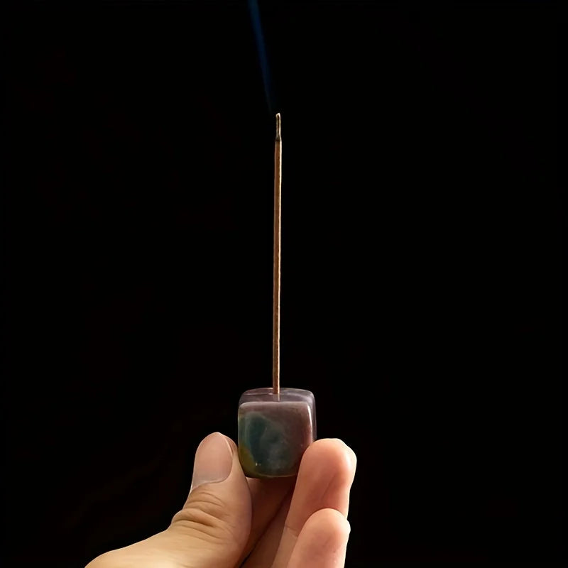 Natural Agate Stone Incense Holder | Square Wire Stick Incense Burner with Unique P additional angle
