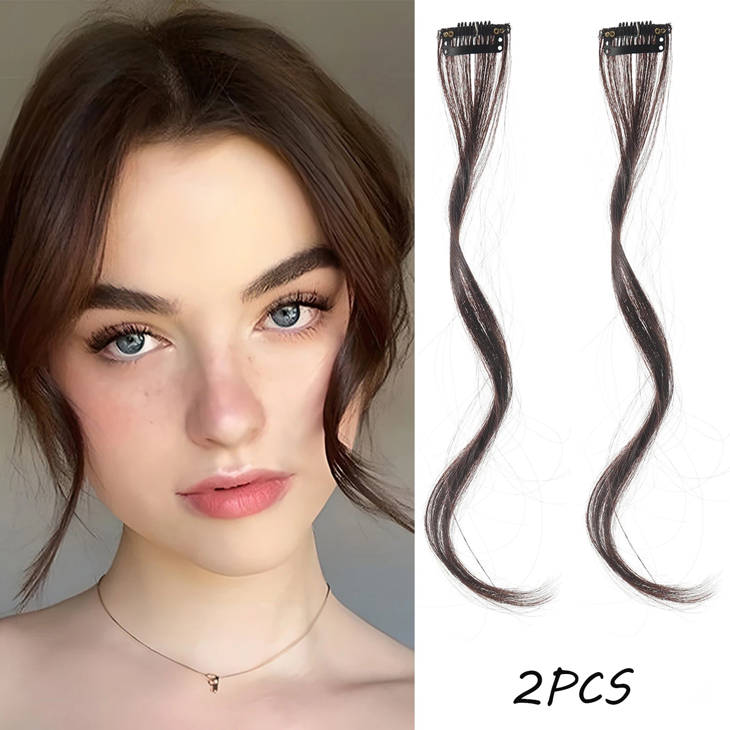2PC Curly Bangs Clip-On Hair Extensions | Wavy Side Fringe with Invisible Clips alternate view
