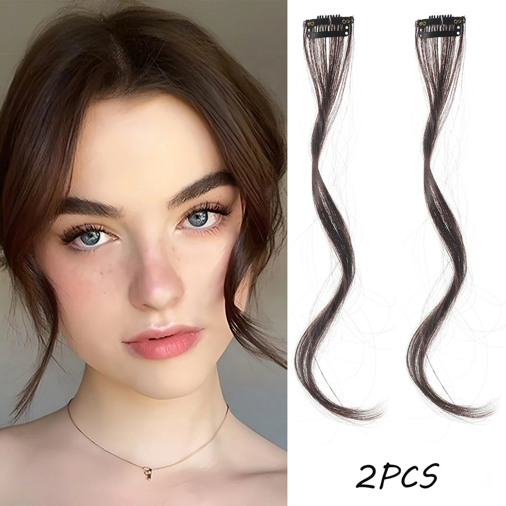 2PC Curly Bangs Clip-On Hair Extensions | Wavy Side Fringe with Invisible Clips alternate view