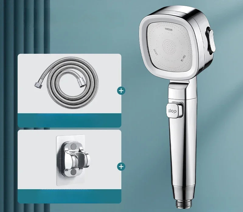 High Pressure Shower Head Water Saving 3 Modes Shower Heads Adjustable One-Key Stop additional angle