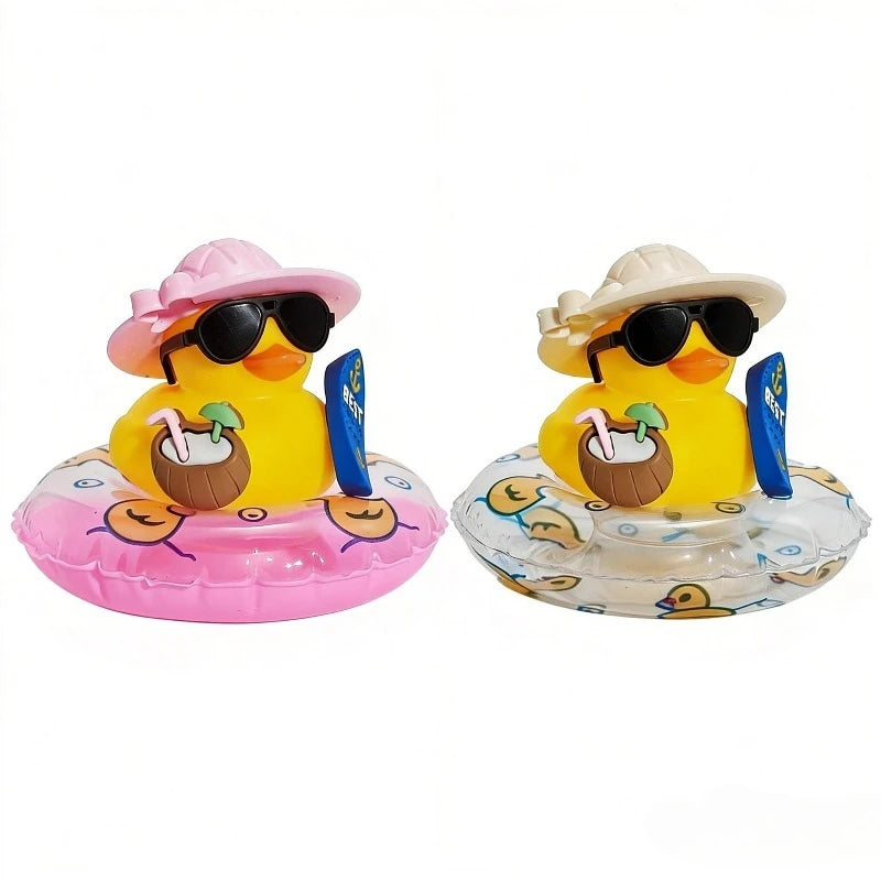 New! Car Dashboard Ornaments Summer Little Yellow Duck Coconut Skateboard Hat Rubber Squeeze Duck Cute Car Decoration