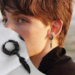 2Pcs Fashion Stainless Steel Feather Leaf Coil Earrings Punk Rock Hoop Stud Earrings For detail view