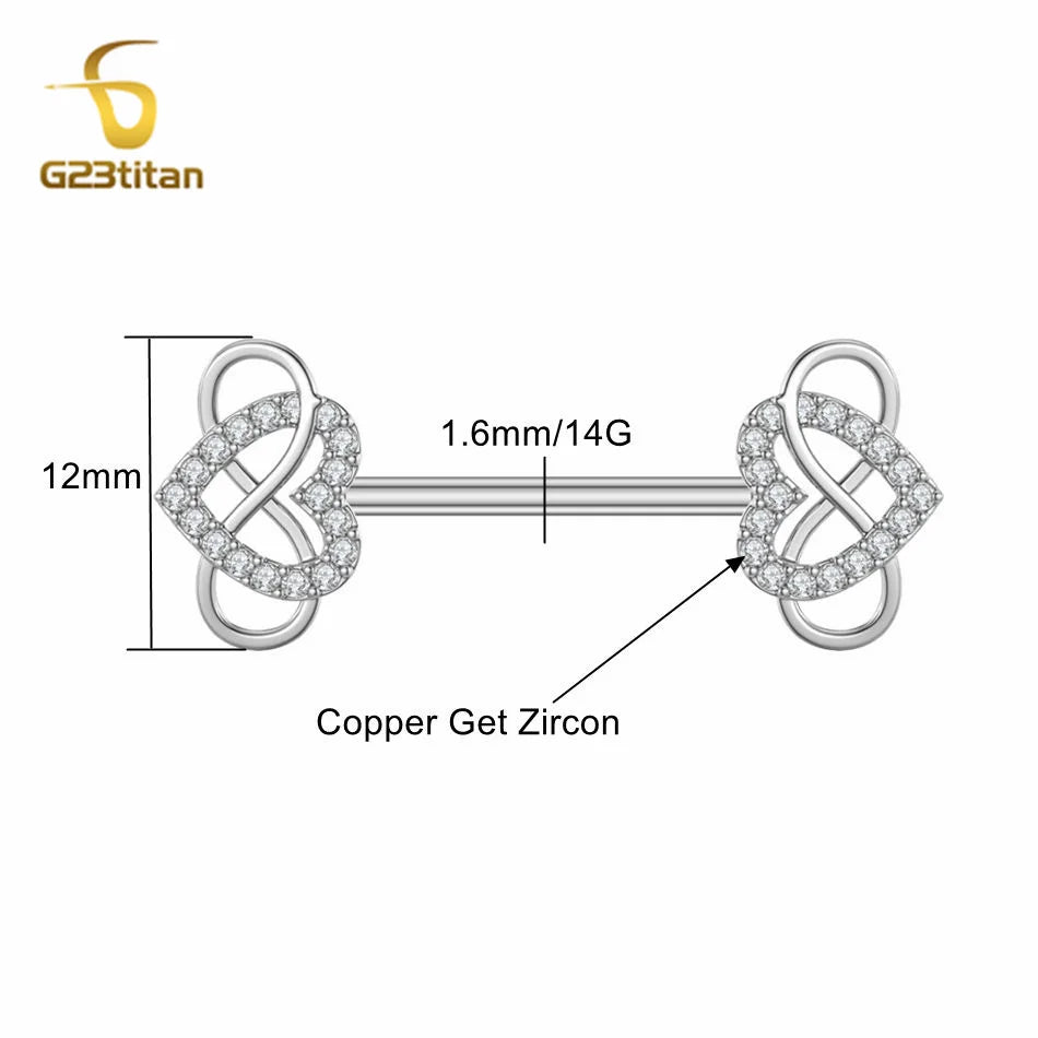 G23titan 2pcs Infinity Love Heart Nipple Piercing Ring 14G Surgical Titanium Barbell lifestyle view