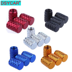 DSYCAR 4Pcs Silver Car Tire Valve Stems Cap Knurling Style Tire Valve Cap Aluminum Tire Wheel Stem A
