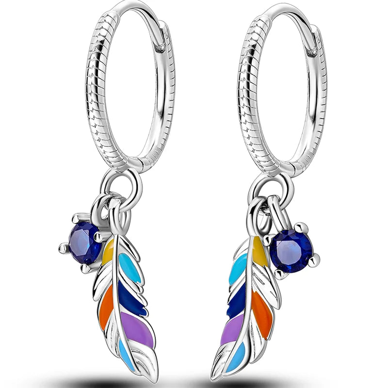 Hot Classic Original 925 Sterling Silver Earrings Colorful Circle Hoop Earrings For Wo close-up view