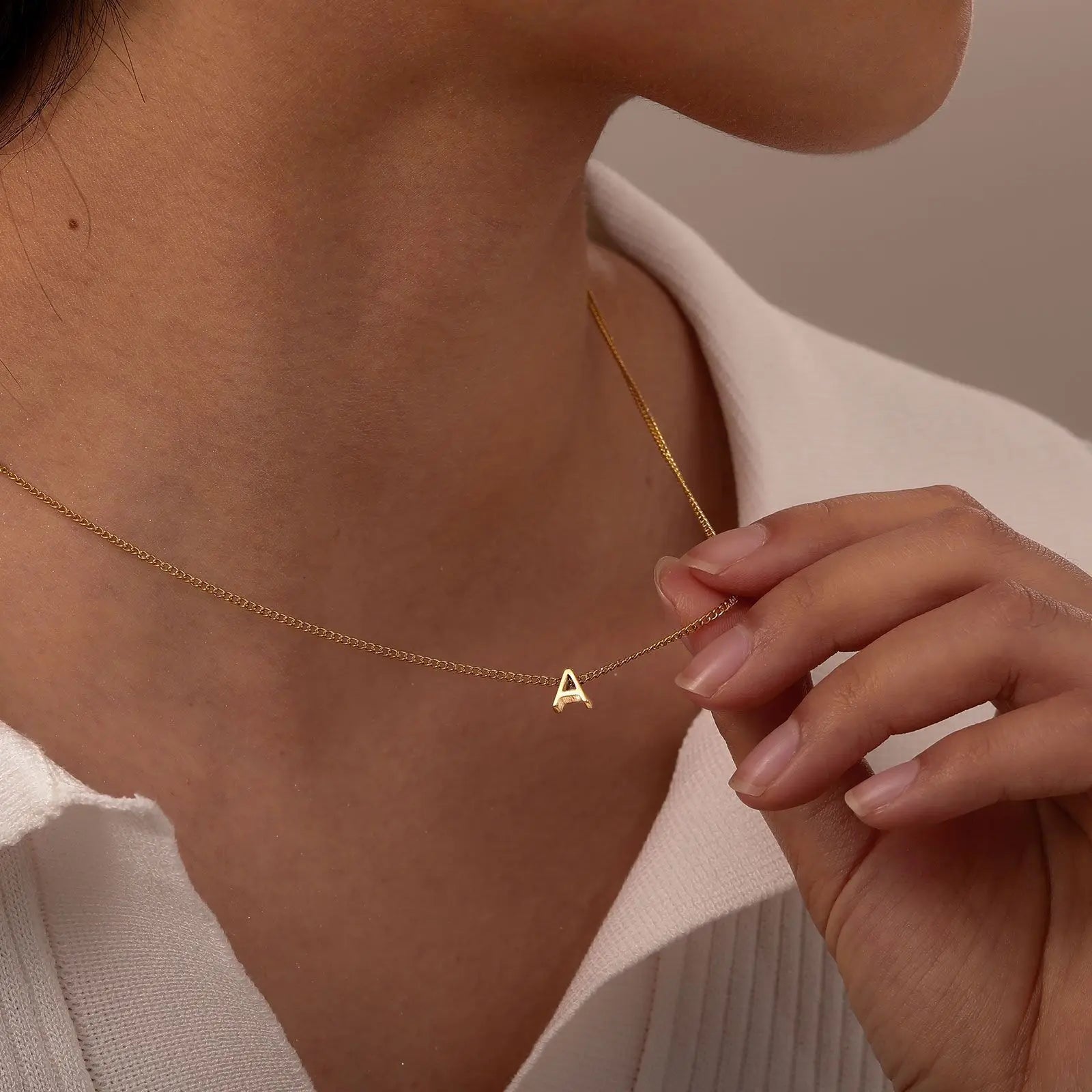 Vnox Chic Tiny A-Z Letters Necklaces for Women Girls, Gold Color Stainless Steel Init alternate view