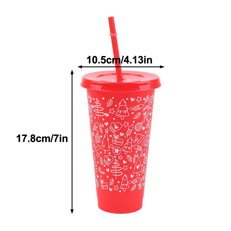 1Pc 710ML Christmas Coffee Straw Cup Reusable Xmas Tree Snowflake Plastic Cup With additional angle