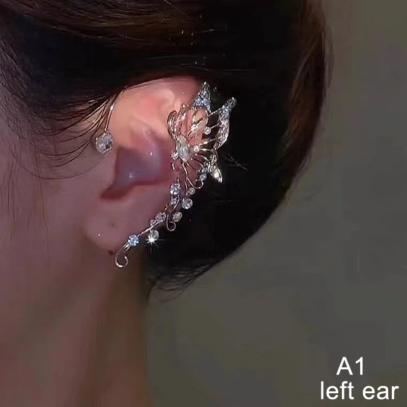 1Pc Chic Elf Ear Cuff Maple Leaf Hollowed Zircon Leaf Cosplay Fairy Earring Clips for Wo detail view