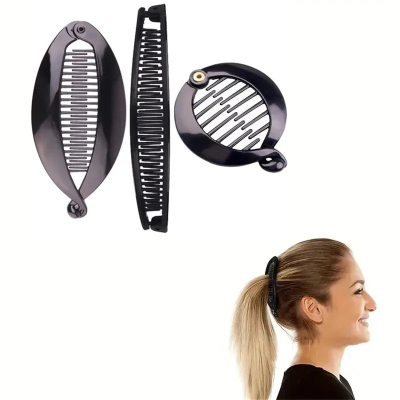 3 Set Black Fish Hair Clips, Banana Clips Ponytail Fixer for Women alternate view