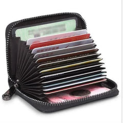 Business Card Holder Wallet | PU Leather Credit Card Case with Zipper Closure detail view