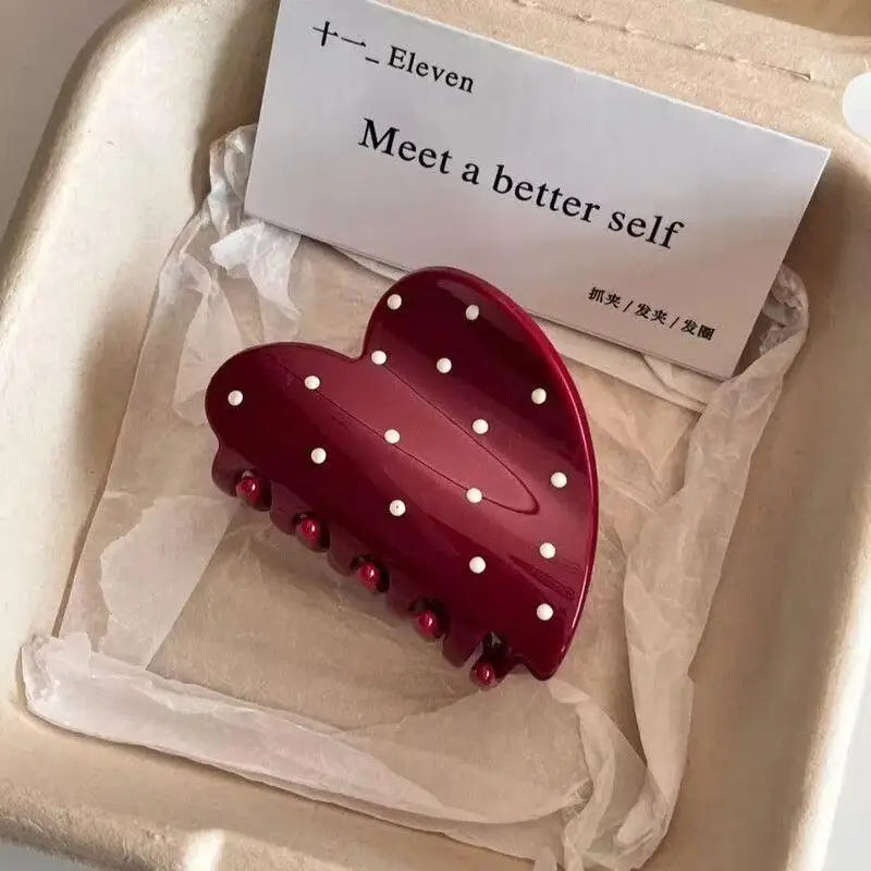 1/2pcs Retro Red Heart-Shaped Hair Claw Clip for Women Daily Wear Yellow Large Shar additional angle
