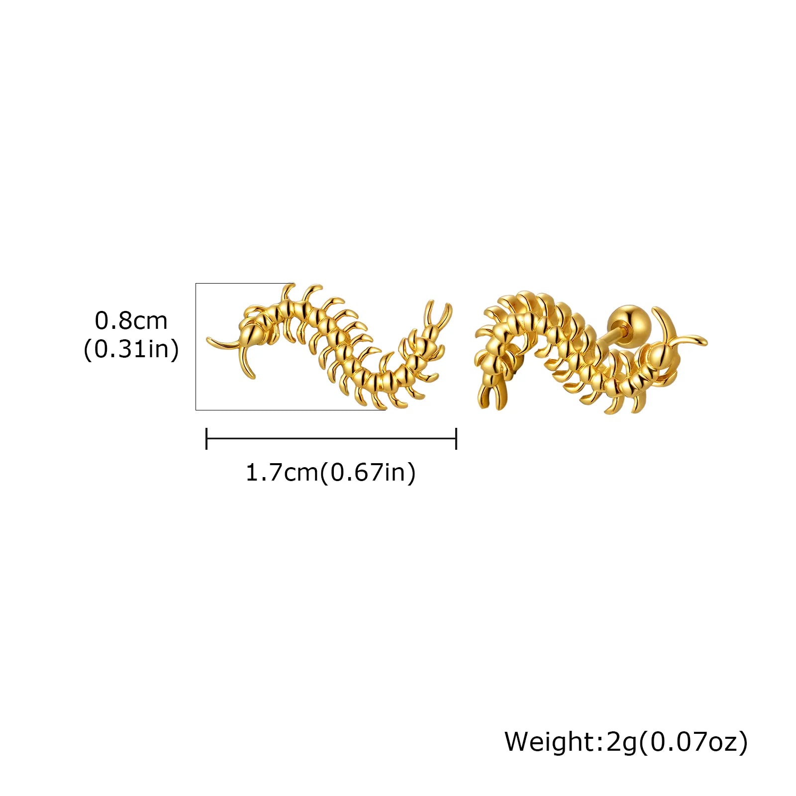 Strange Centipede Stud Earrings Punk Hip Hop Metal Jewelry for Men And Women Unique G lifestyle view