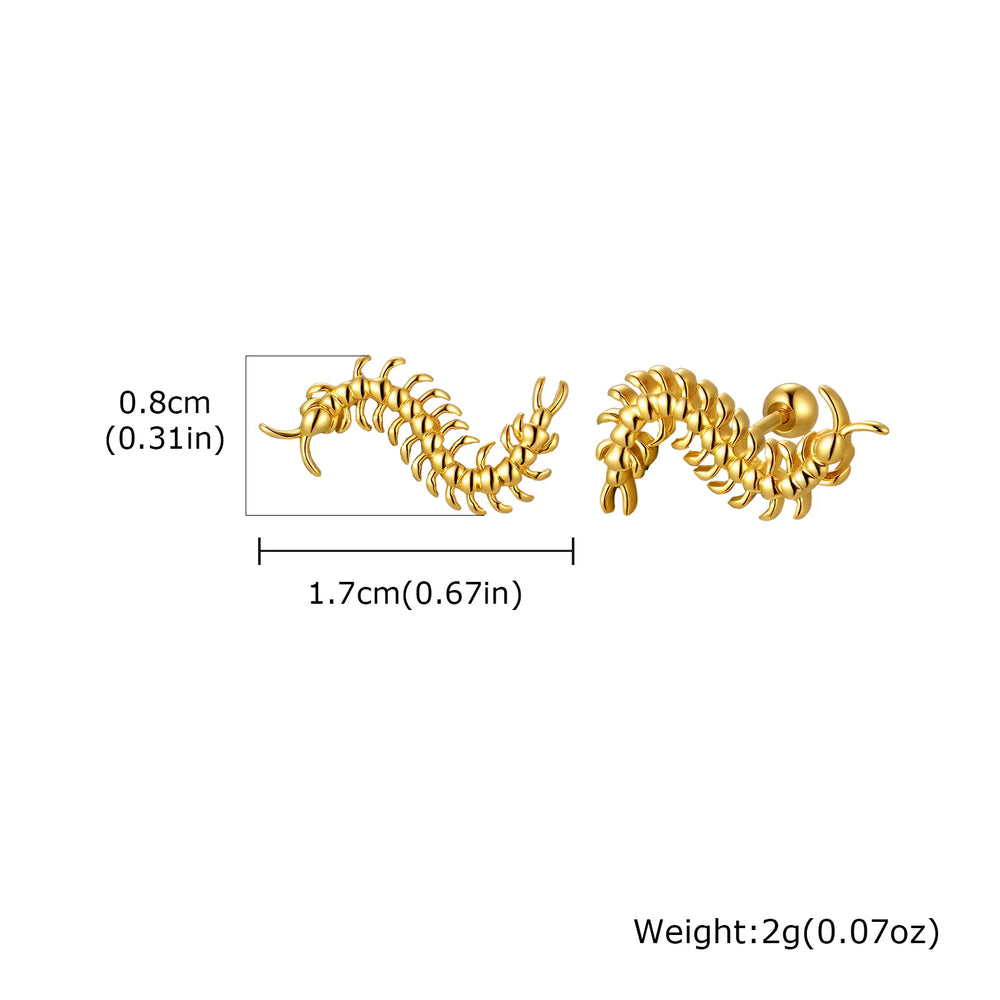 Strange Centipede Stud Earrings Punk Hip Hop Metal Jewelry for Men And Women Unique G lifestyle view